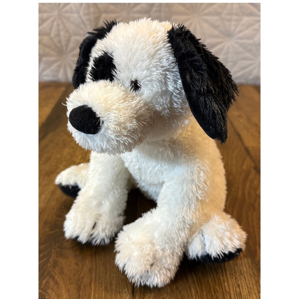 Toys R US Animal Alley Plush Dog White Black Spots Eye Puppy Shaggy Stuffed Toy